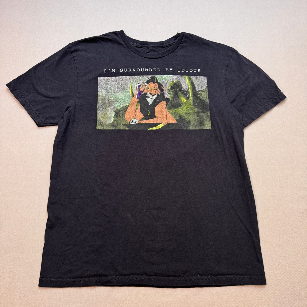 Disney Lion King Scar Im Surrounded By Idiots Graphic T-Shirt Black Mens Medium